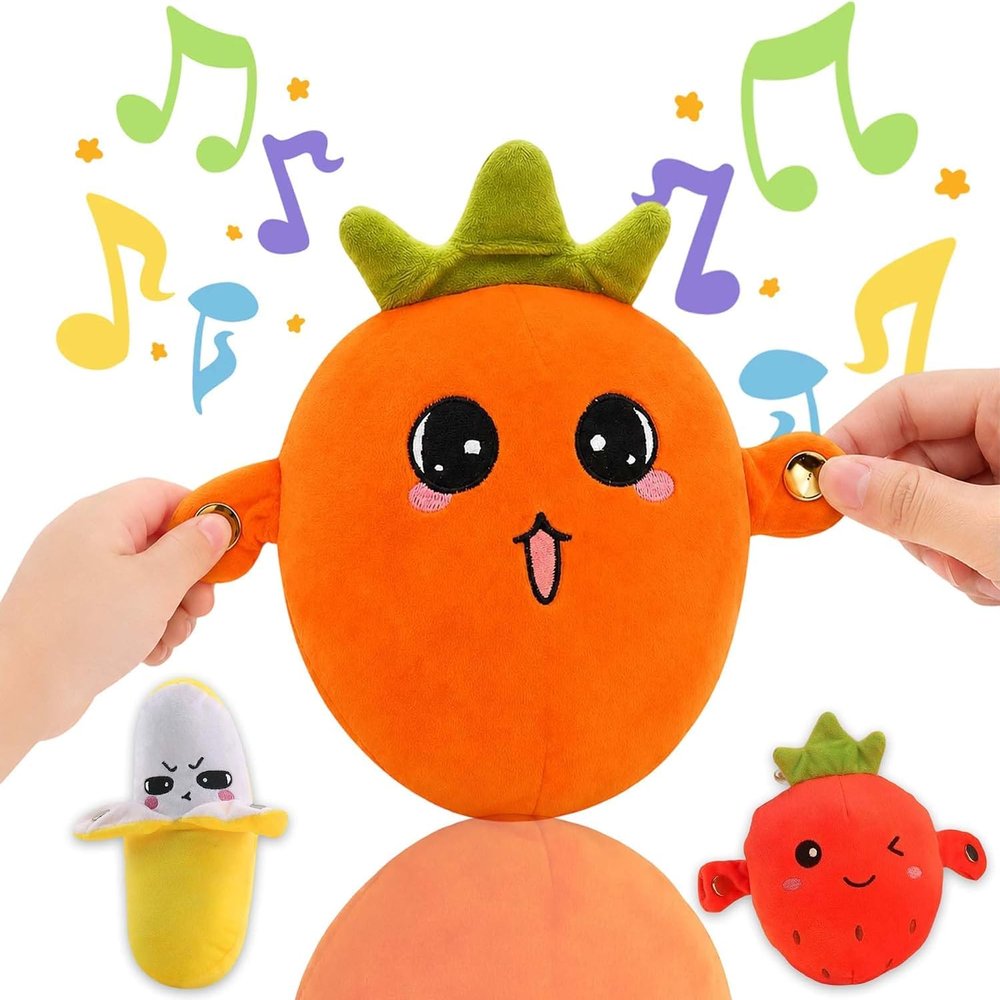 Interactive Musical Banana Plush Toy, 4.3 Inch Fruit Sensing Metronome Sound, Adult Multiplayer Party Game & Sensory Desk Decor (Carrot)