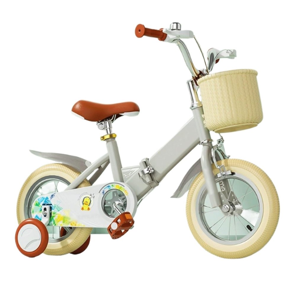 Ride on car Kids Bike Ages 2-9 Years Bikes with Doll Bike Seat and Basket Foldable Bicycle(Gray,14inch)