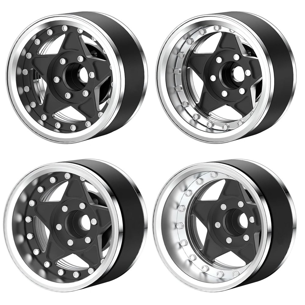 RC Car Repair Kit for TRX4 for TRX6 for SCX10 GEN7 Gen8 D90 1/10 RC Car 4Pcs CNC Aluminum Alloy Beadlock Wheel Rim Hub Adjustable 1.9 Inch Upgrade Parts