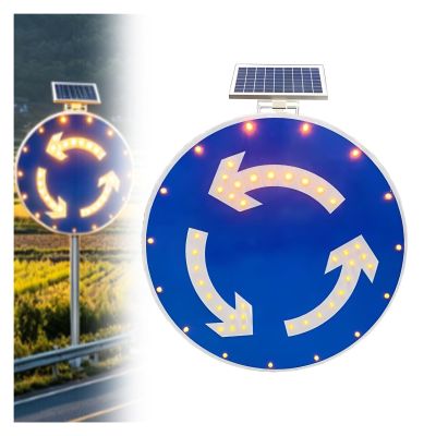 Sign Solar Highway Traffic Sign, 24" Roundabout Flashing Led Traffic Sign, 800M Night Visibility, Engineer Grade Reflective Film, with Blinking LEDs, for Industrial, School