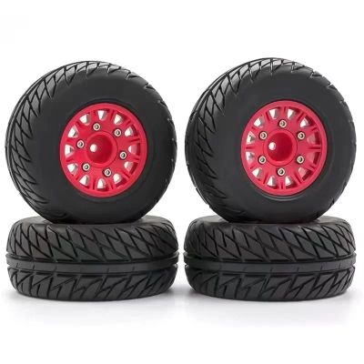 RC Cars Models Parts for 1/8 1/10 Universal Rc Car Upgrade Parts 4Pcs 3 Adapters 12Mm 14Mm 17Mm Tires Wheel Model Short Course Truck General Road(Red)