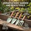SUNGOOYUE Kids Gardening Tools, Beach Toys Spade 7 Inch Wooden Handle with Hanging Hole for Sandbox Beach Backyard Play, Iron Heads for Toddlers Ages 3-8 Kids Gardening Tools, 4 Pack Hand (Green) view 4