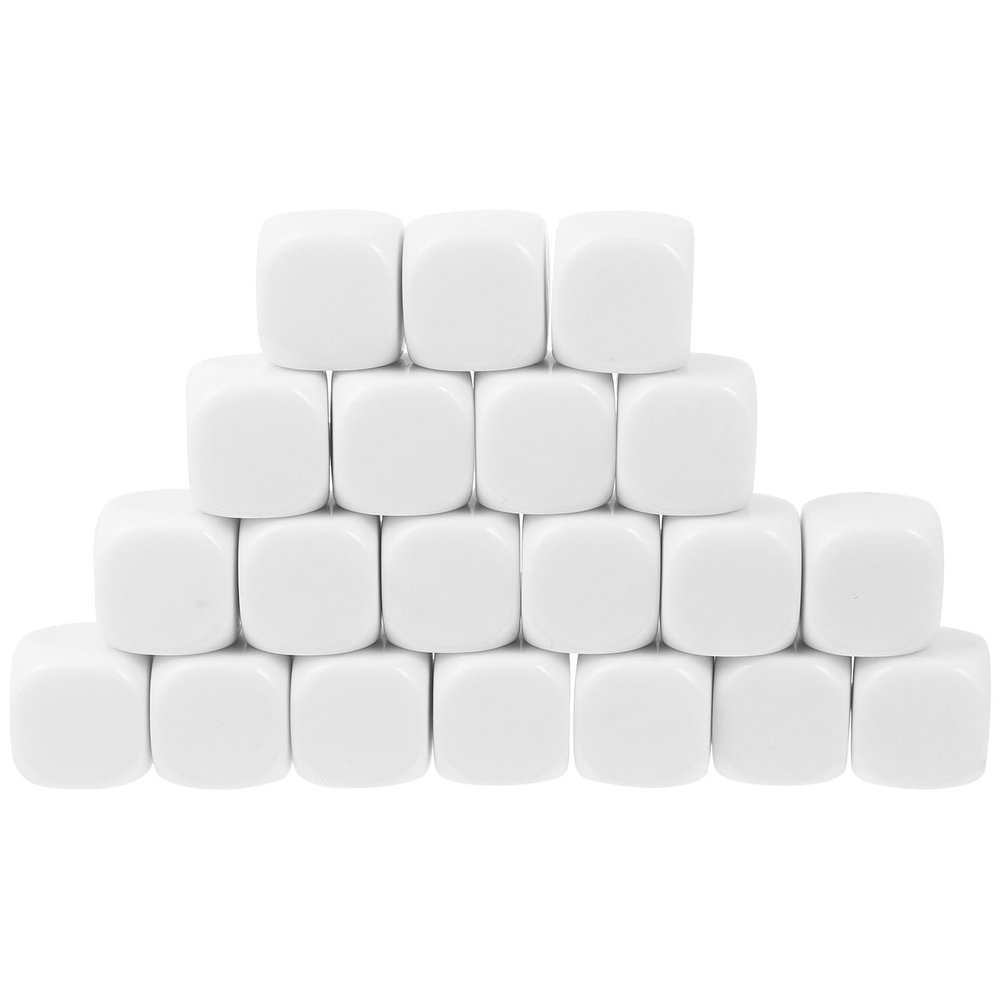 KAJNBN 50pcs White Acrylic Blank Dice for Tabletop Gaming and Board Games, 16mm Six-Sided Square Dice with Multiple Printing Options, Portable Creative Game Accessories for DIY