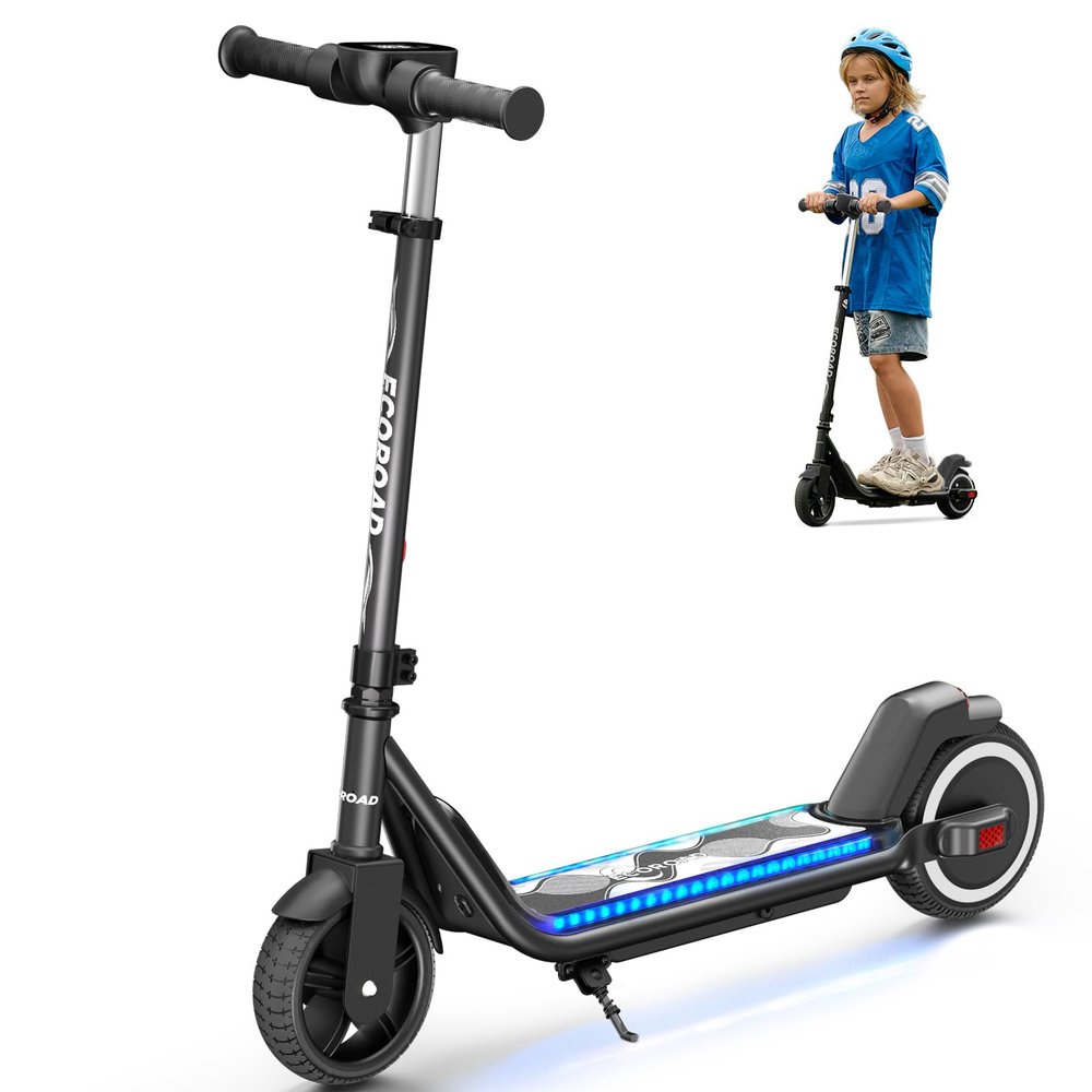 ECOROAD EK6 Kids Electric Scooter for 6-12, 3/6/10mph Speeds for Ultimate Comfort, Adjustable Height Electric Scooter, 150W & Dual Brake Safety, for Growing AdventurersRider:3.9-5.2 ft