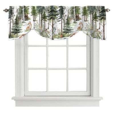 JuBOUPEN Tie Up Curtain Valance 54"x18",Watercolor Animals Bears Deer Foxes Adjustable Window Shade Rod Pocket Kitchen Valances Small Windows Treatment for Living Room Bathroom Bedroom,Rabbits Trees