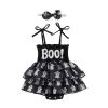 Rourufy Baby Girl Halloween Outfit Pumpkin Face Smocked Tutu Romper Dress (B Ghost Black, 12-18 Months) view 1