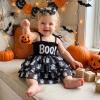 Rourufy Baby Girl Halloween Outfit Pumpkin Face Smocked Tutu Romper Dress (B Ghost Black, 12-18 Months) view 2