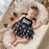 Rourufy Baby Girl Halloween Outfit Pumpkin Face Smocked Tutu Romper Dress (B Ghost Black, 12-18 Months) view 3