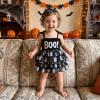 Rourufy Baby Girl Halloween Outfit Pumpkin Face Smocked Tutu Romper Dress (B Ghost Black, 12-18 Months) view 4
