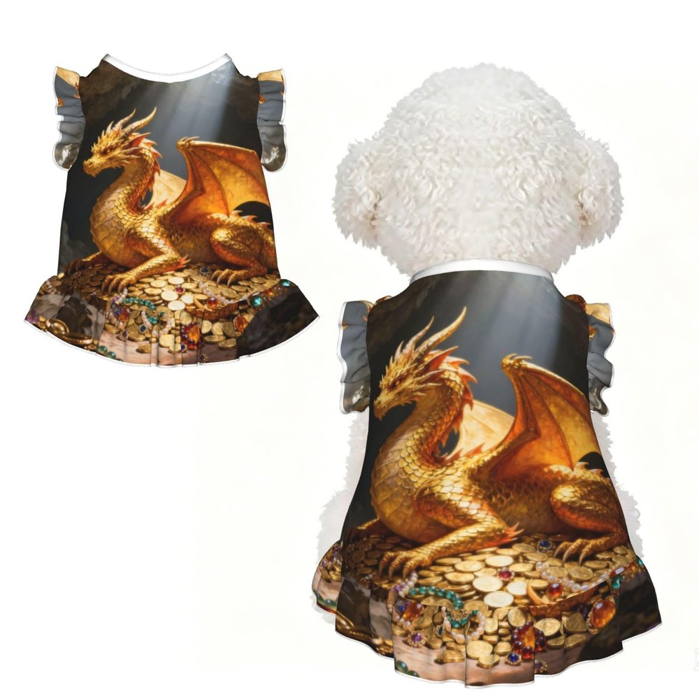 Golden Dragon Pattern Small Pet Apparel for Small Dogs-Cute Summer Outfit for Puppy, Soft Breathable Pet Clothes for Cat
