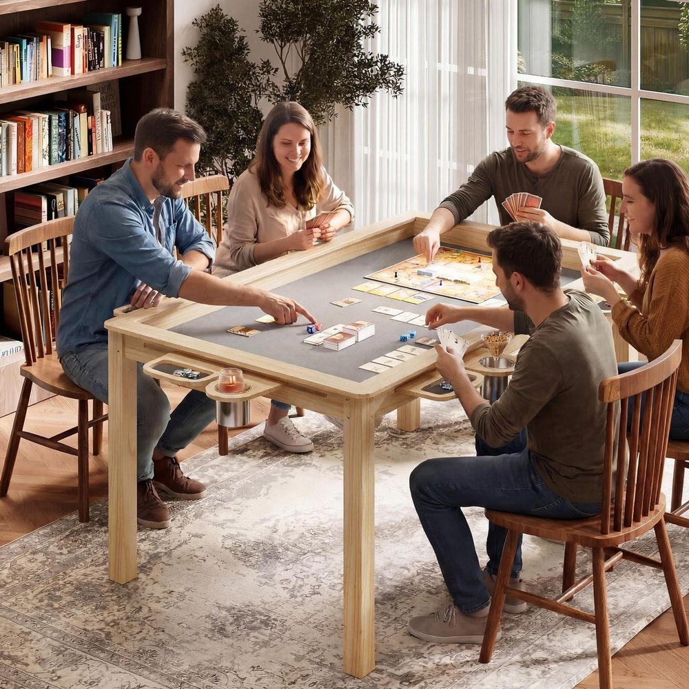 Garvee Board Game Table with Removable Top, Solid Wood Poker Table