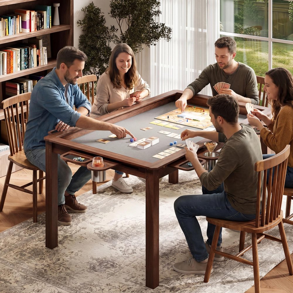 Garvee Board Game Table with Removable Top, Solid Wood Poker Table