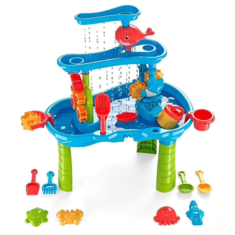 eaacaa 3-Tier Water Table for Toddlers Ages 3-8, Kids Water & Sand Play Table with Accessories, Outdoor Sensory Activity Toy for Backyard, Beach & Garden, Gift for Boys & Girls