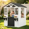 MOVECOM Wooden Kids Playhouse Outdoor, Cedar Play House for Kids Ages 4-8,with Dutch Door, Play Kitchen, Flowerpot Holder, Easy to Assemble-White view 1