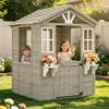 MOVECOM Wooden Kids Playhouse Outdoor, Cedar Play House for Kids Ages 4-8,with Dutch Door, Play Kitchen, Flowerpot Holder, Easy to Assemble-Grey view 1