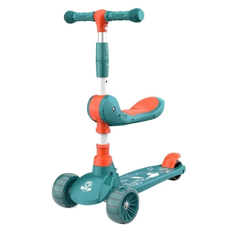 Ride on car 2-in-1 Scooters Kids Foldable Seat Adjustable Height Widened Non-Slip Deck More Safer for Beginner(Green)