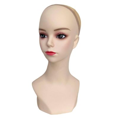 Xgdsnly Mannequin Head with Shoulders Realistic Female Mannequin Head Beige for Photography Studios