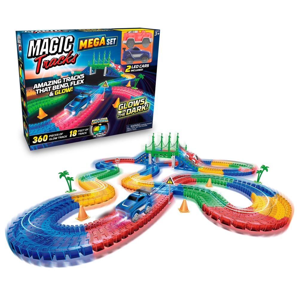 Magic Tracks Mega Set, Race Car Track Set for Kids with 2 Cars, Bendable Flexible Race Track for Kids Ages 4-8 | Playset with 2 Toy Cars & Accessories | Easy Snap Together