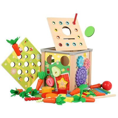 ZQsmgs 9 in 1 Wooden Activity Cube, Multi-Function Toddler Play Cube