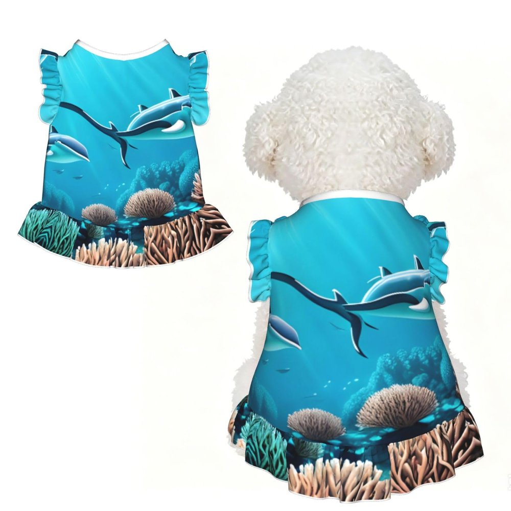 LPLSNWS Deep Sea Whales Small Small dog and cat flared petticoat, suitable for walks, holidays, weddings, etc. Black