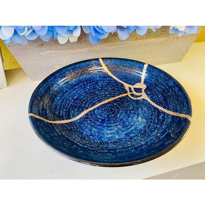 Repaired Star Speckled Blue Bowl, Minimalist, Home Decor for Kitchen Counter or Living Room Center Table Decoration, Centerpiece Bowl for Home Dcor