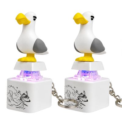 Seagull Button Keychain Fidget Toy with LED Light, Tactile Clicky Stress Relief Keycap for Office Desk (White, 2 PCS)