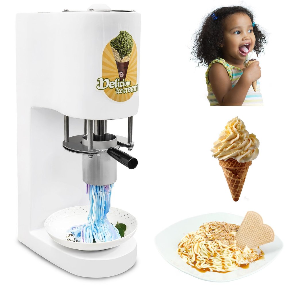 Kid-Friendly Ice Cream Noodle Maker 7.4 Gal per Hr, One-Touch Operation, 4 Interchangeable Molds, Silly Shapes for Family Game Night, Home Countertop Fun White