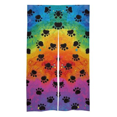 GSSNIELDC Rainbow Paws Thermal Insulated White Linen Door Curtain, Energy Saving Partition Drape Easy Install for Doorway Kitchen Bedroom
