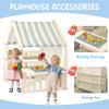 HAPPYMATY Kids Playhouse with Storage Boxes and Building Block Panel, Indoor Outdoor Toddler Play Tent with Roof & Curtain, Multifunction Activity Play Area for Creative Learning, Gray view 2