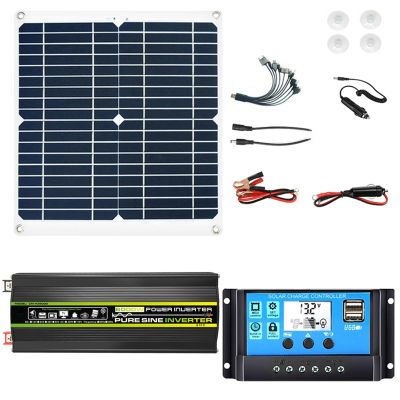 50W Solar Combo Kit 6000W 12V to 110V/220V Pure Sine Wave Inverter+50A Controller+50W12V Solar Panel Solar Panel Kit Solar Generator Home Grid System(3000W,12V-220V)