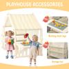 HAPPYMATY Kids Playhouse with Storage Boxes and Building Block Panel, Indoor Outdoor Toddler Play Tent with Roof & Curtain, Multifunction Activity Play Area for Creative Learning, Khaki view 2