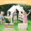 HAPPYMATY Kids Playhouse with Storage Boxes and Building Block Panel, Indoor Outdoor Toddler Play Tent with Roof & Curtain, Multifunction Activity Play Area for Creative Learning, Khaki view 4
