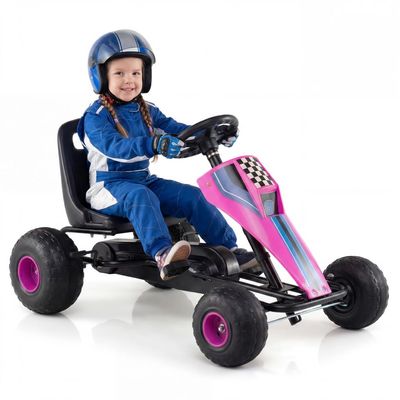 GLACER Pedal Cars for Kids, Adjustable Seat 4 Wheel Ride on Toy (Pink)