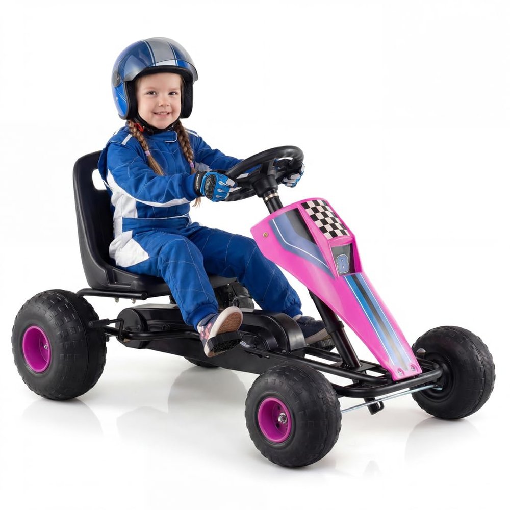 GLACER Pedal Cars for Kids, Adjustable Seat 4 Wheel Ride on Toy (Pink)