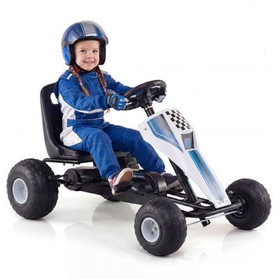 GLACER Pedal Cars for Kids, Adjustable Seat 4 Wheel Ride on Toy (White)