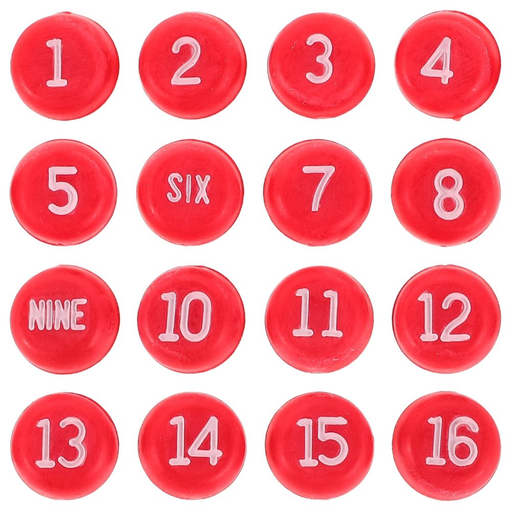 VILLCASE 16 Pcs Red Plastic Billiard Dice for Pool Table Accessories, Numbered Multi-Sided Game Dice with Match Recording Function, Versatile Use for Billiard and Entertainment Venues