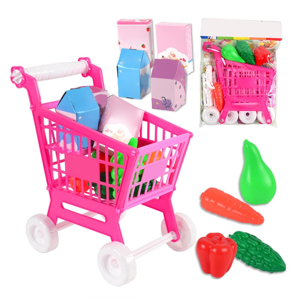 Thonlai Lovely Kids Shopping Cart Trolley Play Set Safe Plastic Toy for Puzzle Skills Training