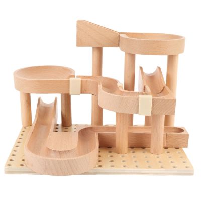 Jiawu Wooden Marble Model Building Kit, Educational Beech Wood Construction Stable Track Design, Mechanical Marble Assembly Model Kit with Assembly Track Blocks Beads for Kids and Adults