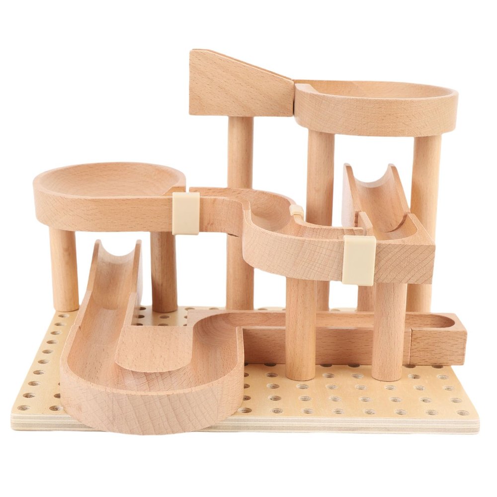 Jiawu Wooden Marble Model Building Kit, Educational Beech Wood Construction Stable Track Design, Mechanical Marble Assembly Model Kit with Assembly Track Blocks Beads for Kids and Adults