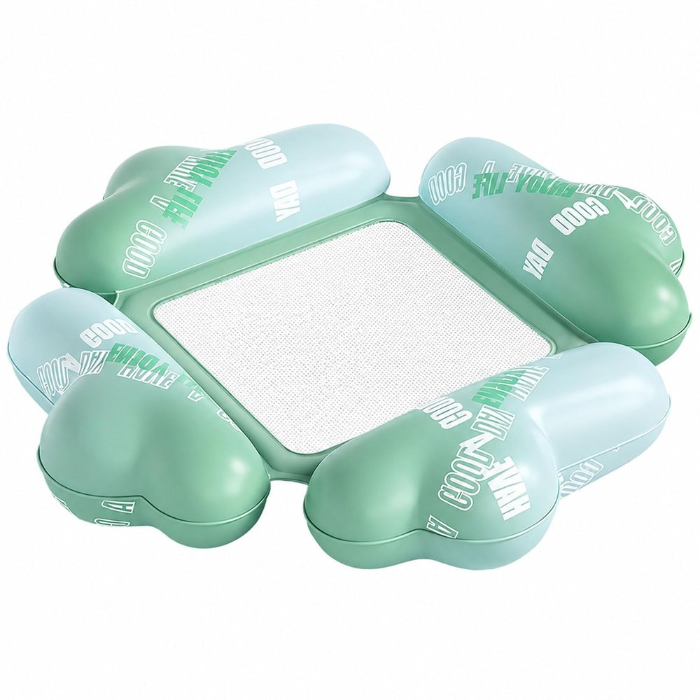 Green Cloud Inflatable Water Float with Mesh Seat, Soft PVC Lake Rafts, 4 Air Chambers