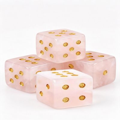 4Pcs Pink Crystal Dice Set, Natural Gemstone D6 Dice, Right Angle Mahjong Dice with Storage Bag, Polished Energy Stone Tabletop Game Dice for Mahjong Craps Board Game