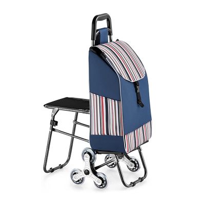 JDXQBLD Trolley Shopping Cart Shopping Trolley with Seat Foldable Grocery Shopping Cart Climb Stairs for Travel Trip Vacations Camping Beach Play Grocery Cart