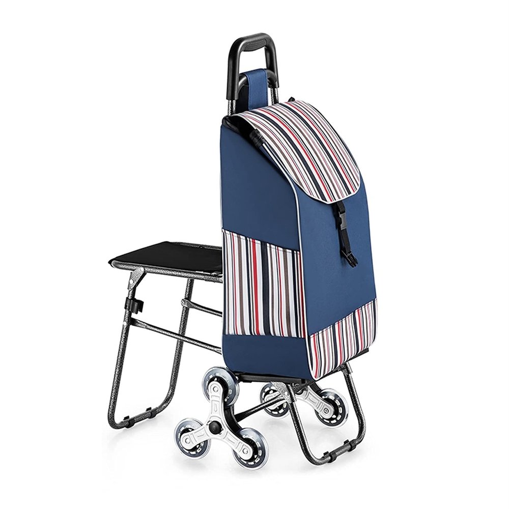 JDXQBLD Trolley Shopping Cart Shopping Trolley with Seat Foldable Grocery Shopping Cart Climb Stairs for Travel Trip Vacations Camping Beach Play Grocery Cart