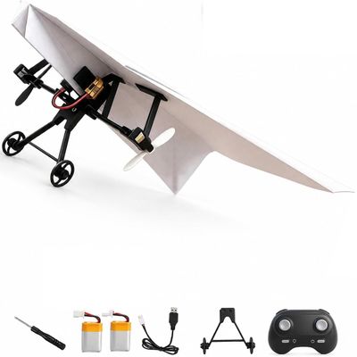 NEREIDS NET Rc Paper Airplane Kit with Gyro Stabilizer DIY Electric Remote Control Plane with Dual Propellers, Lightweight Foldable Flying Stem Toy Micro Fixed Wing Drone Two Electrics