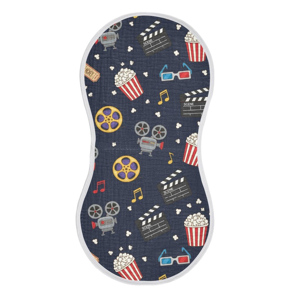 Movie Popcorn Night Black 1 Piece Muslin Baby Burp Cloth for Boys Girls 100% Cotton Burpy Cloth Bib Rag with 4 Absorbent Layers Spit Up Burping Rags for Newborn Toddler Drooling Teething Feeding