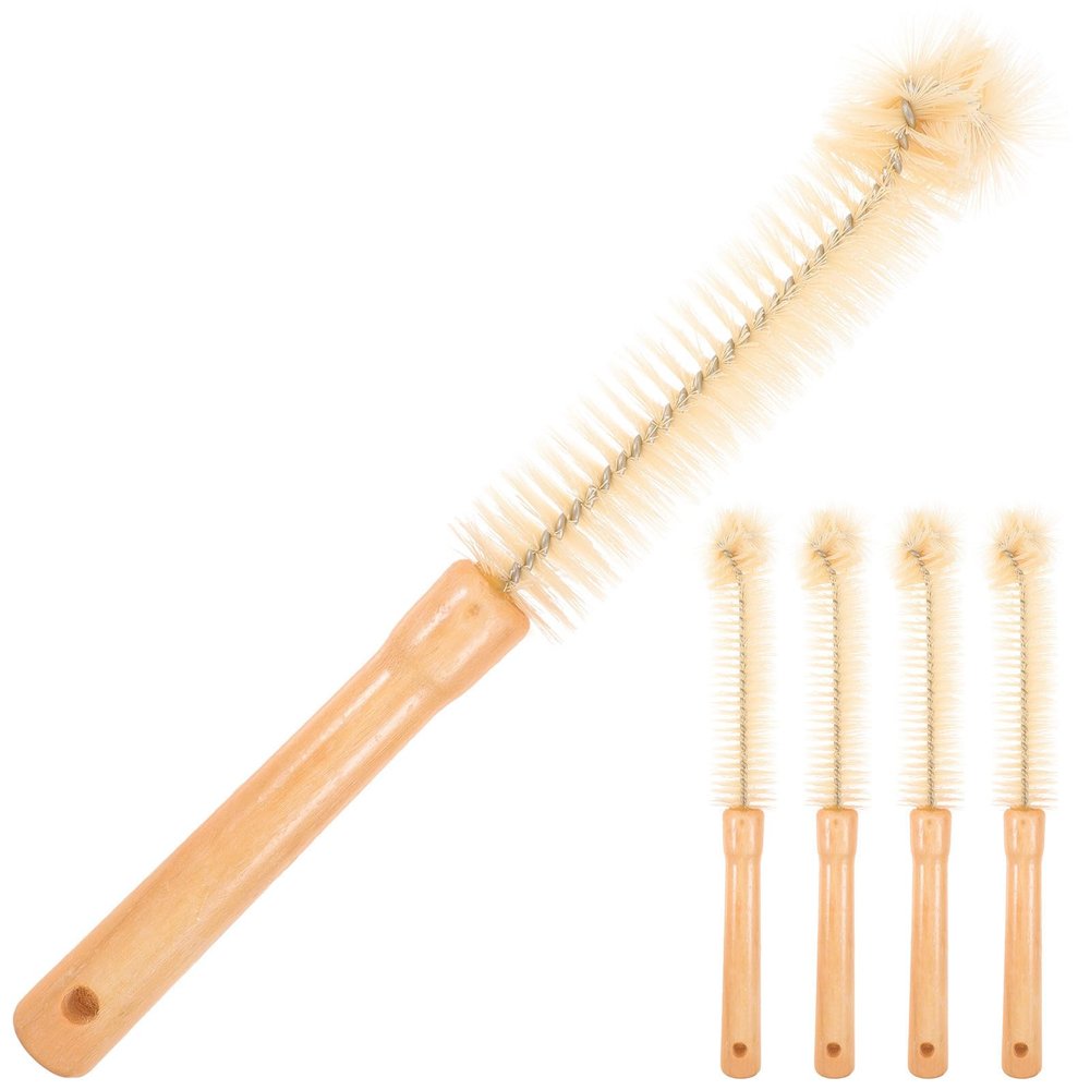Kichvoe Bottle Cleaning Brush Set Hanging Hole for Storage 5pcs with Long Beech Wood Handle and Bristle Sturdy Kitchen Cup Brush Suitable for Bottles and Cups
