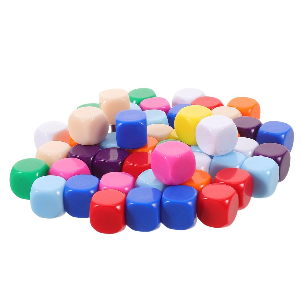 TEHAUX 100pcs 16mm Blank Six Sided Acrylic Dice Cubes with Smooth Surface and Rounded Corners, DIY Game Dice for Board Games, Classroom Teaching, and Tabletop Activities