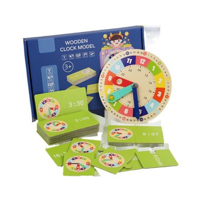 ZQsmgs Wooden Teaching Clock, Color Coded Time Learning Clock Model