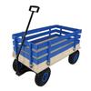 Blue Wooden Kids Pull Wagon with Removable Side Rails and All Terrain Wheels, Heavy Duty Outdoor Garden Cart for Toddlers, Portable Toy Wagon for Beach, Camping and Backyard Play view 1