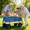Blue Wooden Kids Pull Wagon with Removable Side Rails and All Terrain Wheels, Heavy Duty Outdoor Garden Cart for Toddlers, Portable Toy Wagon for Beach, Camping and Backyard Play view 2